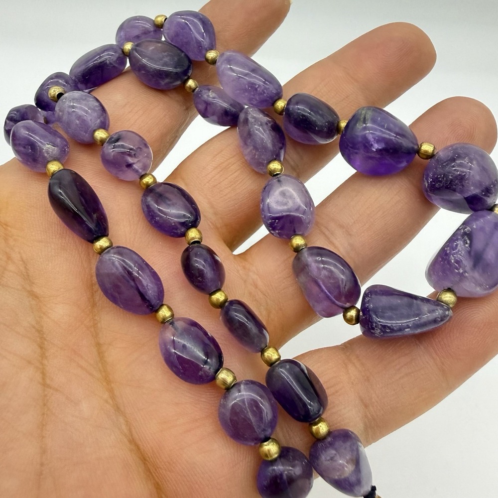 Vtg Estate Amethyst Necklace Graduated 12-8mm Polished Nuggets 44 Grams